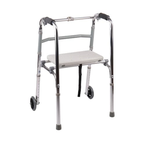Andador con 2 ruedas - KR9125L - Zhenjiang Kangrui Rehabilitation Equipment Co., Ltd. - de altura variable / con asiento / plegable