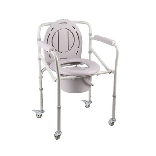 Silla de ducha con reposabrazos - KR696  - Zhenjiang Kangrui Rehabilitation Equipment Co., Ltd. - con ruedas / con apertura higiénica / con cubo