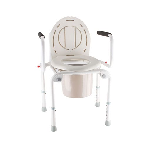 Silla de ducha con reposabrazos - KR813  - Zhenjiang Kangrui Rehabilitation Equipment Co., Ltd. - con apertura higiénica / con cubo / con respaldo