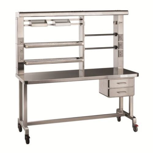 Mesa de acondicionamiento de instrumental médico - PT - Palakkad Surgical Industries - rectangular / con ruedas / de acero inoxidable