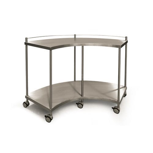 Mesa de media luna - Q.FT.102 series - Nisan Medikal San. ve Tic. Ltd. Sti. - con ruedas / de acero inoxidable