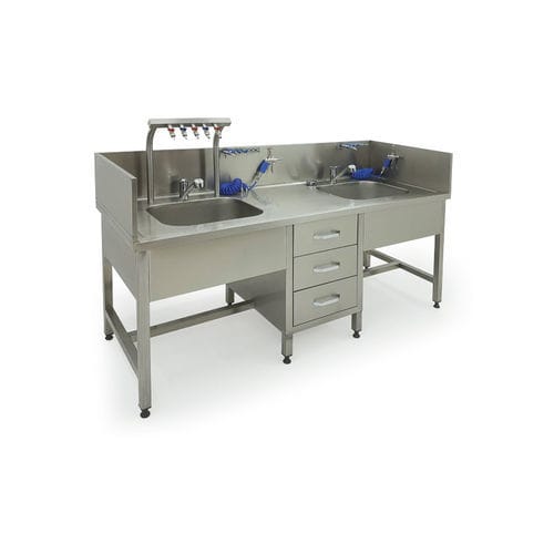 Estación de prelavado para instrumentos médicos - S.IWU.102 - Nisan Medikal San. ve Tic. Ltd. Sti. - con fregadero / de acero inoxidable / con chorro de agua