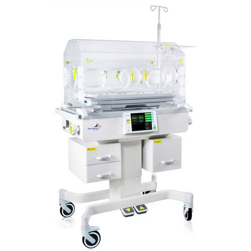 Incubadora neonatal con ruedas - D-555 - DISPOMEDICAL - de altura variable / con pantalla táctil / con monitor
