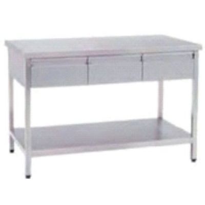 Mesa de trabajo - MDT101 - MC Saber - rectangular / de acero inoxidable / con cajones