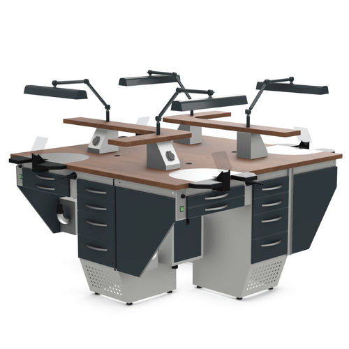 Puesto de trabajo para laboratorio dental con estantes - str-4 Mini - Kartal Dental - con luz / modular / de acero inoxidable