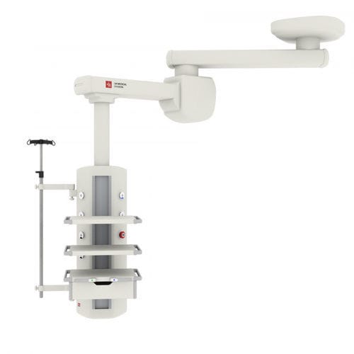 Brazo de distribución de techo - OKI ISOLA  - LM MEDICAL DIVISION - para cuidados intensivos / de brazo simple / con estantes