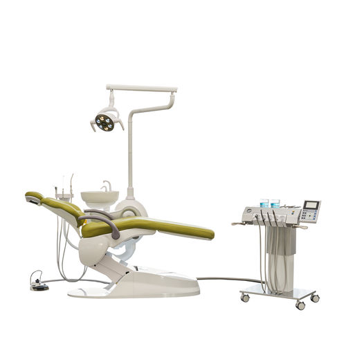 Unidad dental con sillón eléctrico - M9  - Foshan Safety Medical Equipment Co., Ltd. - con reposacabezas flexible / con sistema de higiene / con portainstrumentos