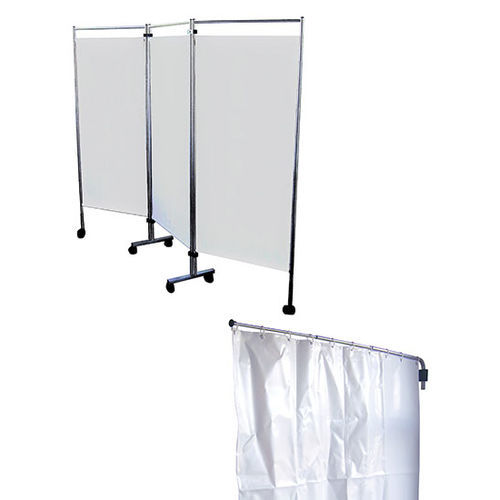 Biombo médico con ruedas - ALT series - Altermedical - 4 paneles / con cortina / de acero inoxidable