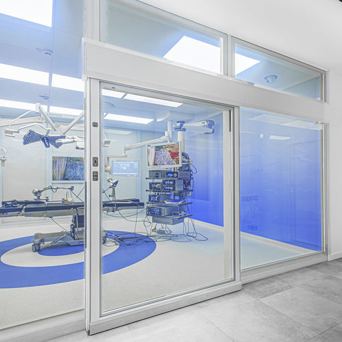 Puerta de cristal opaco - Ensolma - estanco al aire / hermética / de hospital