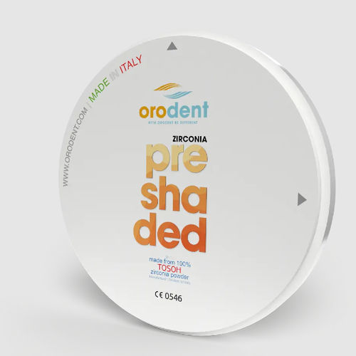Material dental de circona - Preshaded - Orodent srl - para puente dental / para corona / para restauración dental