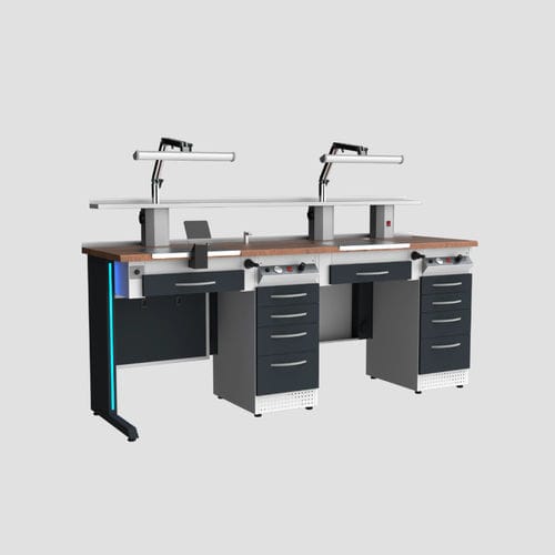 Puesto de trabajo para laboratorio dental con estantes - TM4H - A4 Dental - con luz / con cajones / doble