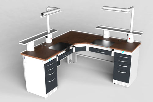 Puesto de trabajo para laboratorio dental con estantes - LM1 - A4 Dental - con luz / con cajones / doble