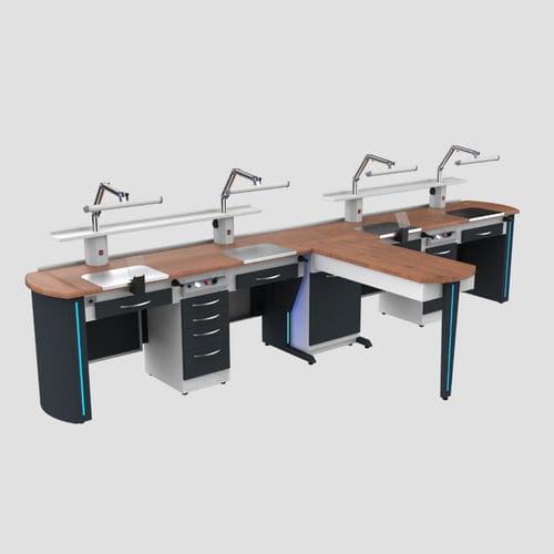 Puesto de trabajo para laboratorio dental con estantes - AT - A4 Dental - con luz / con cajones / modular