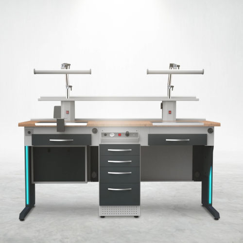 Puesto de trabajo para laboratorio dental con estantes - TM3H - A4 Dental - con luz / con cajones / doble