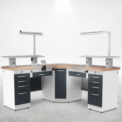 Puesto de trabajo para laboratorio dental con estantes - LM2 - A4 Dental - con luz / con cajones / doble
