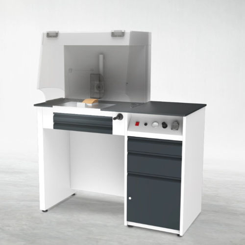 Puesto de trabajo para laboratorio dental con estantes - KTM - A4 Dental - con luz / con cajones / de acero inoxidable