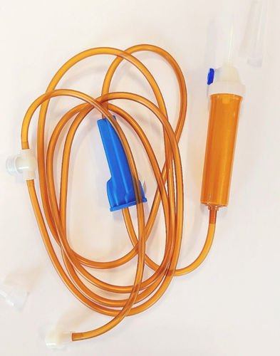 Set de perfusión con cámara de goteo - UV IS + site - Margomed - con conector en Y / con protección contra la luz / con componentes sin látex