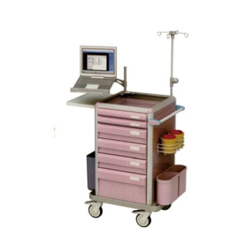 Carro de emergencia - B 25 - Tianjin Kangli Medical Instrument - de aluminio / con papelera / con portasueros