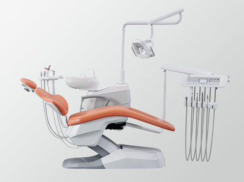 Unidad dental con sillón eléctrico - A4 - FOSHAN ESAY MEDICAL TECHNOLOGY CO.,LTD - con reposacabezas flexible / con sistema de higiene / con bandeja portainstrumentos lateral