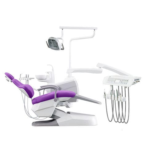 Unidad dental con sillón eléctrico - A5 - FOSHAN ESAY MEDICAL TECHNOLOGY CO.,LTD - con reposacabezas flexible / con sistema de higiene / con bandeja portainstrumentos lateral