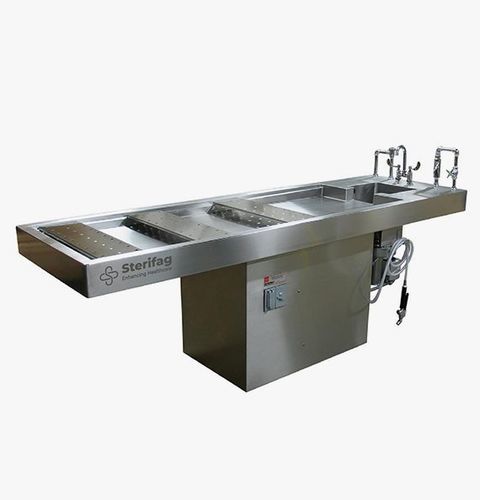Mesa de autopsia de medicina legal - SF-AUTOPSYTABLEFA-009 - STERIFAG - de lavado de cadáveres / de altura variable / manual