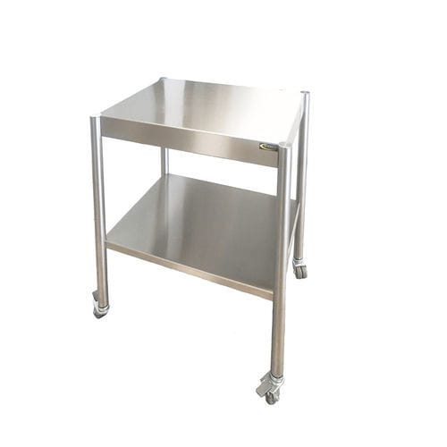 Mesa de trabajo - T65MER - ARCANIA DEPARTMENT SOFINOR - cuadrada / con ruedas / de acero inoxidable