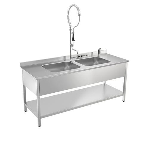 Mesa de trabajo - 822T22 - Bawer - rectangular / con fregadero / de acero inoxidable