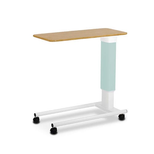 Mesa de cama con accionamiento manual - OBL/GW1/SP/S  - Bristol Maid Hospital Metalcraft - neumática / con ruedas / de altura regulable
