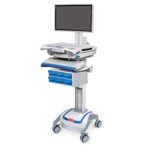 Estación de trabajo informática médica - M38e - Capsa Healthcare - para ordenador portátil / de altura regulable / con ruedas