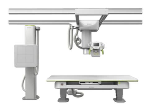Sistema de radiografía digital - ECOVIEW-9 DUAL DETECTOR - EcoRay - para radiografía polivalente / con brazo portatubos telescópico de techo / con Bucky en el suelo