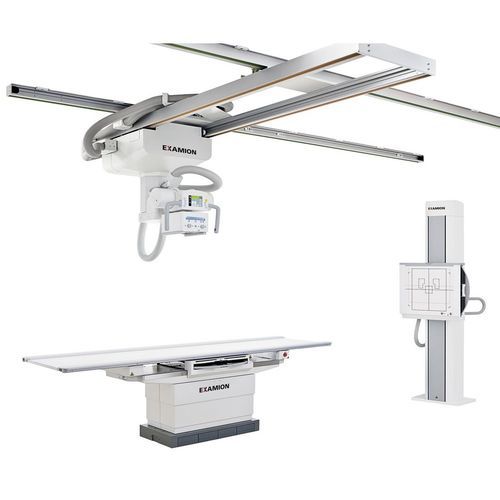 Sistema de radiografía digital - X-DRS Ceiling Standard Hum - Examion - para radiografía polivalente / con Bucky en el suelo / con brazo portatubos telescópico de techo