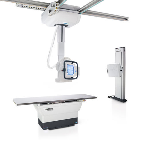 Sistema de radiografía digital - X-DRS Ceiling Flow - Examion - para radiografía polivalente / con Bucky en el suelo / con brazo portatubos telescópico de techo