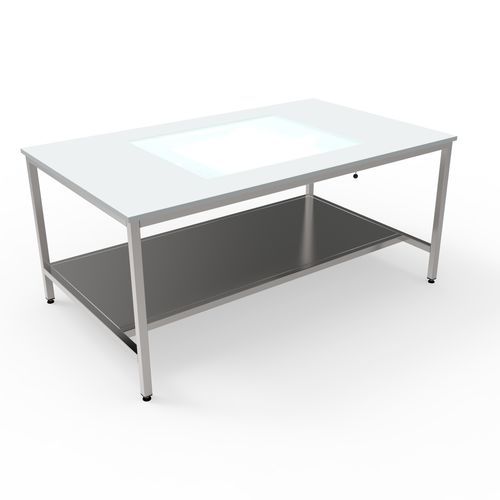 Mesa de trabajo - 50.105.894 - Famos - de inspección de ropa / rectangular / de acero inoxidable