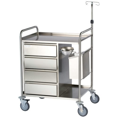 Carro de anestesia - UC75524C - Francehopital - para desechos / de acero inoxidable / 4 cajones