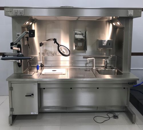 Estación de trabajo de laboratorio de macroscopia - 88630/1  - Funeralia - de pie / con fregadero / con ventilación