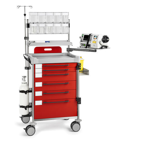 Carro de emergencia - 1210 R - Insausti - para desfibrilador / de acero inoxidable / de polietileno
