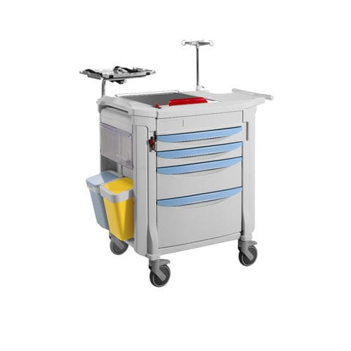 Carro para medicamentos - Medical Iberica - de acero inoxidable / 4 cajones / con tabla de RCP