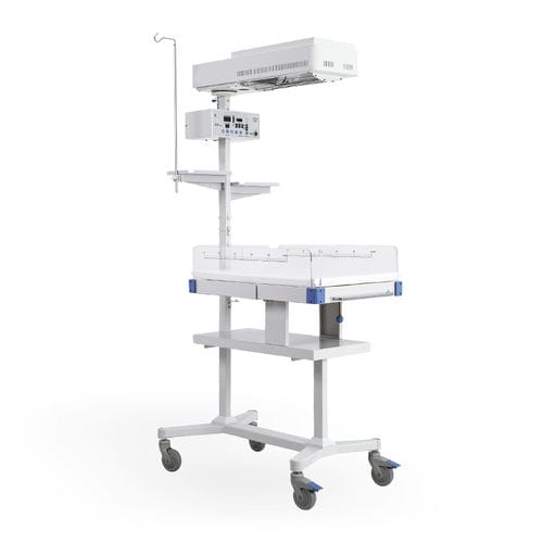 Mesa de reanimación neonatal con lámpara de fototerapia - HKN-90 - Ningbo David Medical Device - con ruedas / con temporizador APGAR / con alarma
