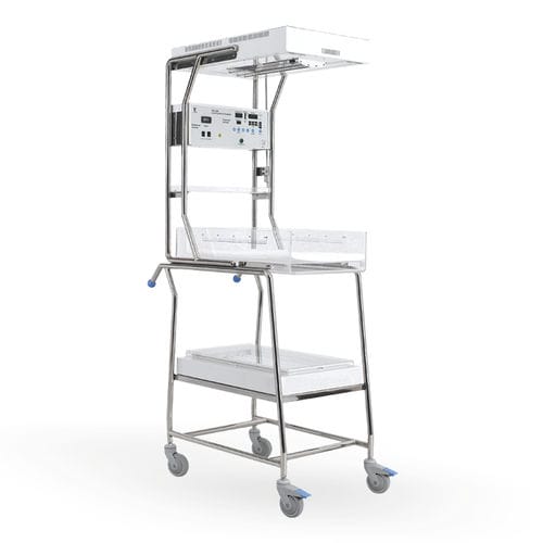 Mesa de reanimación neonatal con lámpara de fototerapia - HKN-2000 - Ningbo David Medical Device - con ruedas / con alarma / con temporizador APGAR