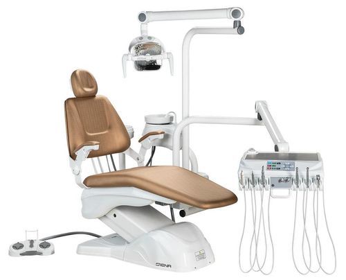 Unidad dental con sillón eléctrico - Siena - Olsen Industry - con reposacabezas flexible / con monitor / con portainstrumentos