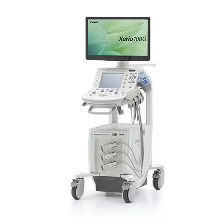 Ecógrafo con soporte - Xario 100G - Canon Medical Systems Europe - para ecografía polivalente / blanco y negro / doppler-color