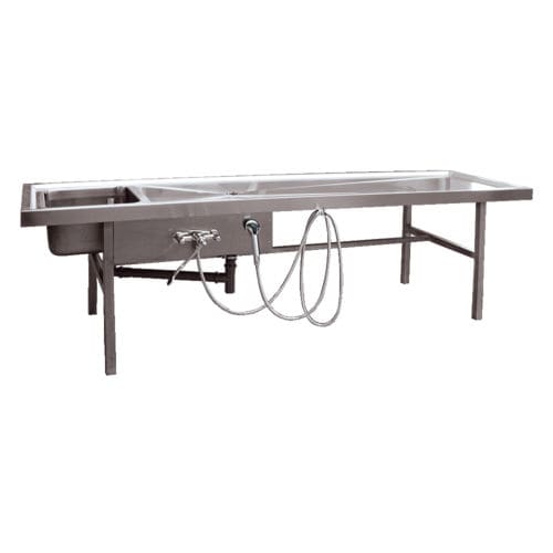 Mesa de autopsia - BASIC - UFSK INTERNATIONAL GmbH & Co. KG - rectangular / de acero inoxidable / con fregadero