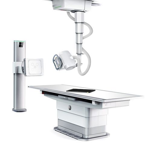 Sistema de radiografía digital - Definium 646 - GE Healthcare - para radiografía polivalente / con Bucky en el suelo / con brazo portatubos telescópico de techo