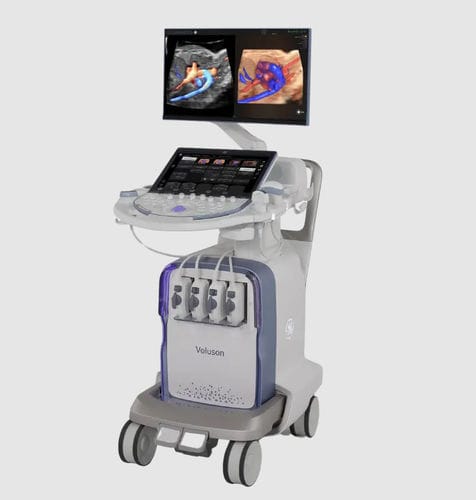 Ecógrafo con soporte - Voluson™ Expert 20 - GE Healthcare - para ecografía ginecológica y obstétrica / blanco y negro / doppler-color
