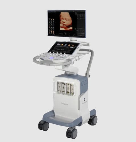Ecógrafo con soporte - Voluson™ Signature 20 - GE Healthcare - para ecografía ginecológica y obstétrica / blanco y negro / doppler-color