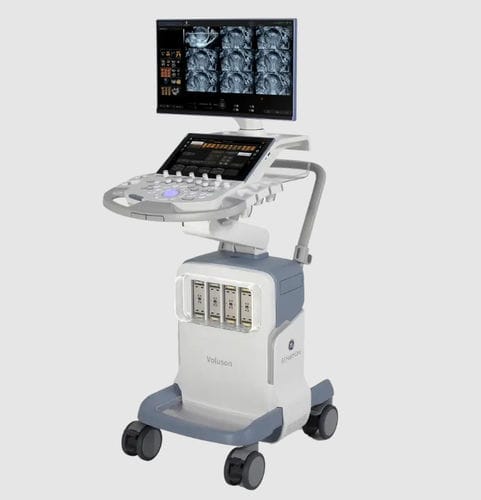 Ecógrafo con soporte - Voluson™ Signature 18 - GE Healthcare - para ecografía ginecológica y obstétrica / blanco y negro / doppler-color
