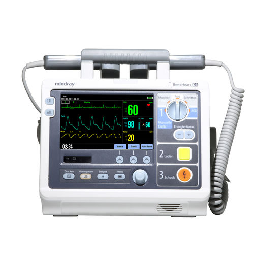 Desfibrilador externo semiautomático - BeneHeart D3 - Mindray - con monitores de ECG y SpO2 / bifásico