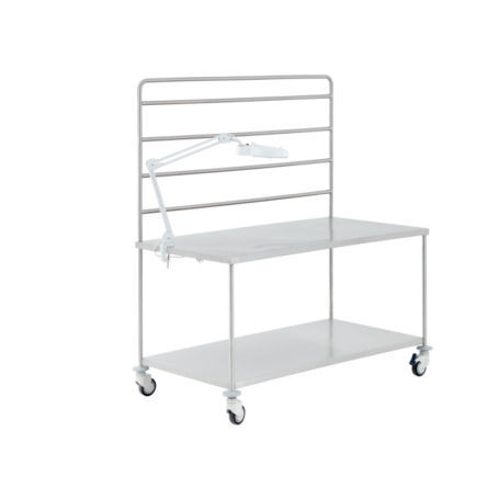 Mesa de acondicionamiento de instrumental médico - 55.1379 - Üzümcü Medical Devices - rectangular / con ruedas / de acero inoxidable