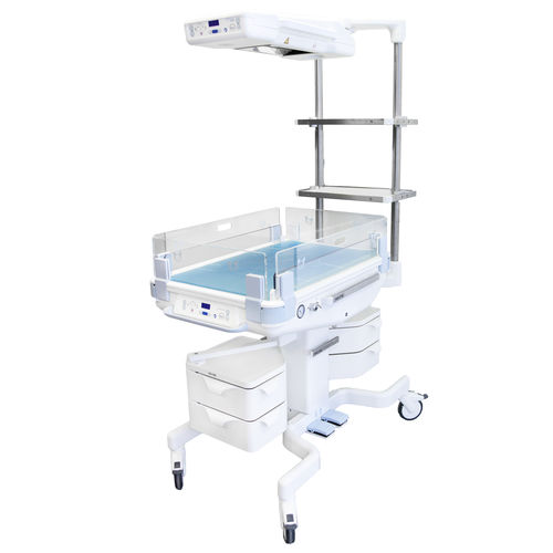 Mesa de reanimación neonatal con lámpara de fototerapia - Lifetherm 2002 - Löwenstein Medical - con ruedas
