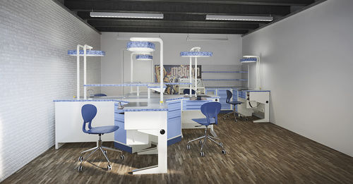 Puesto de trabajo para laboratorio dental con luz - ALIUS  - ASTRA MOBILI METALLICI   - con estantes / con 2 unidades / en isla